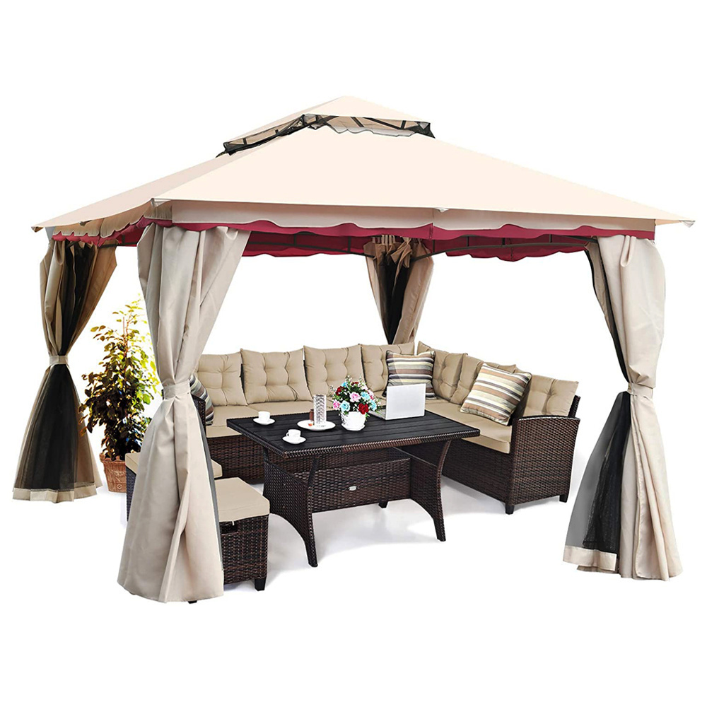 Uplion 11x11 Feet Patio Outdoor metal garden pavilion metal decorative gazebo with mosquito netting Canopy Pergola