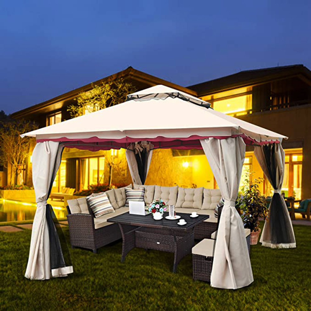 Uplion 11x11 Feet Patio Outdoor metal garden pavilion metal decorative gazebo with mosquito netting Canopy Pergola