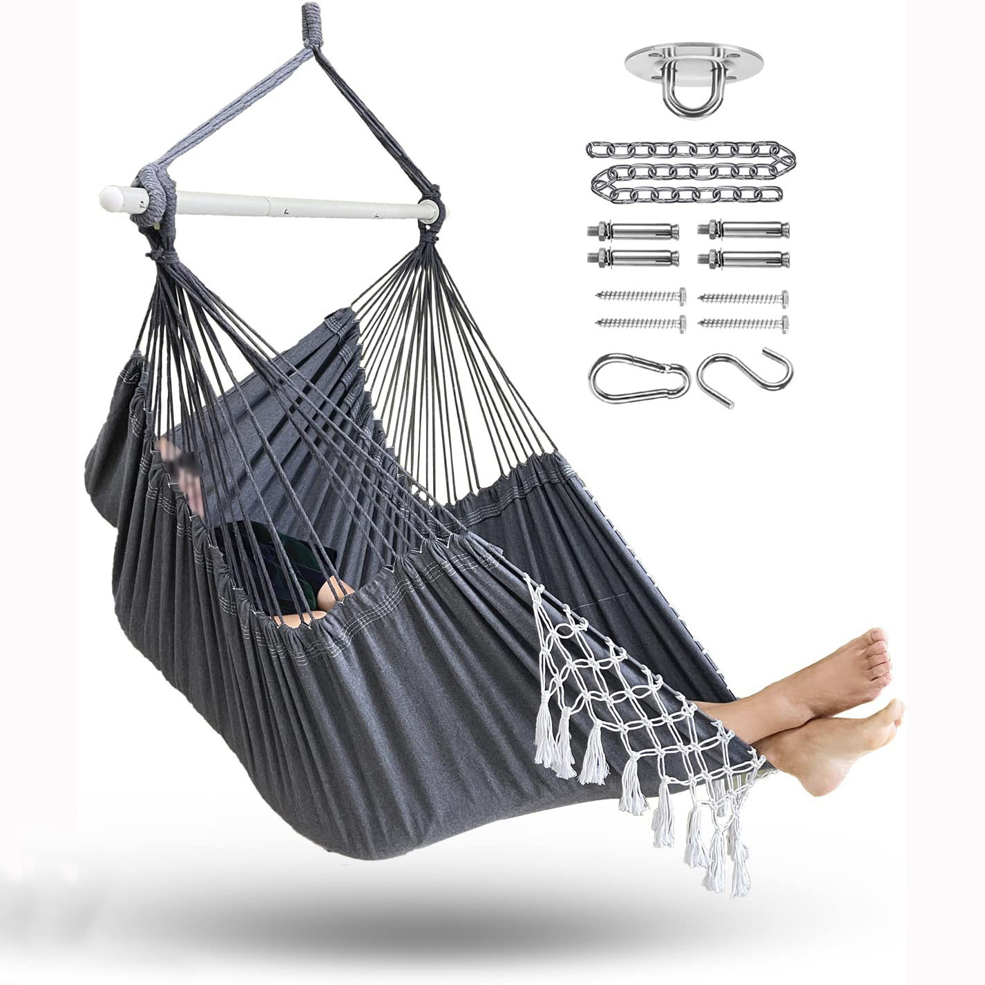 Uplion Large Macrame Swing Chair with Tassel Hanging Swing Chair Cotton Hammock Chair