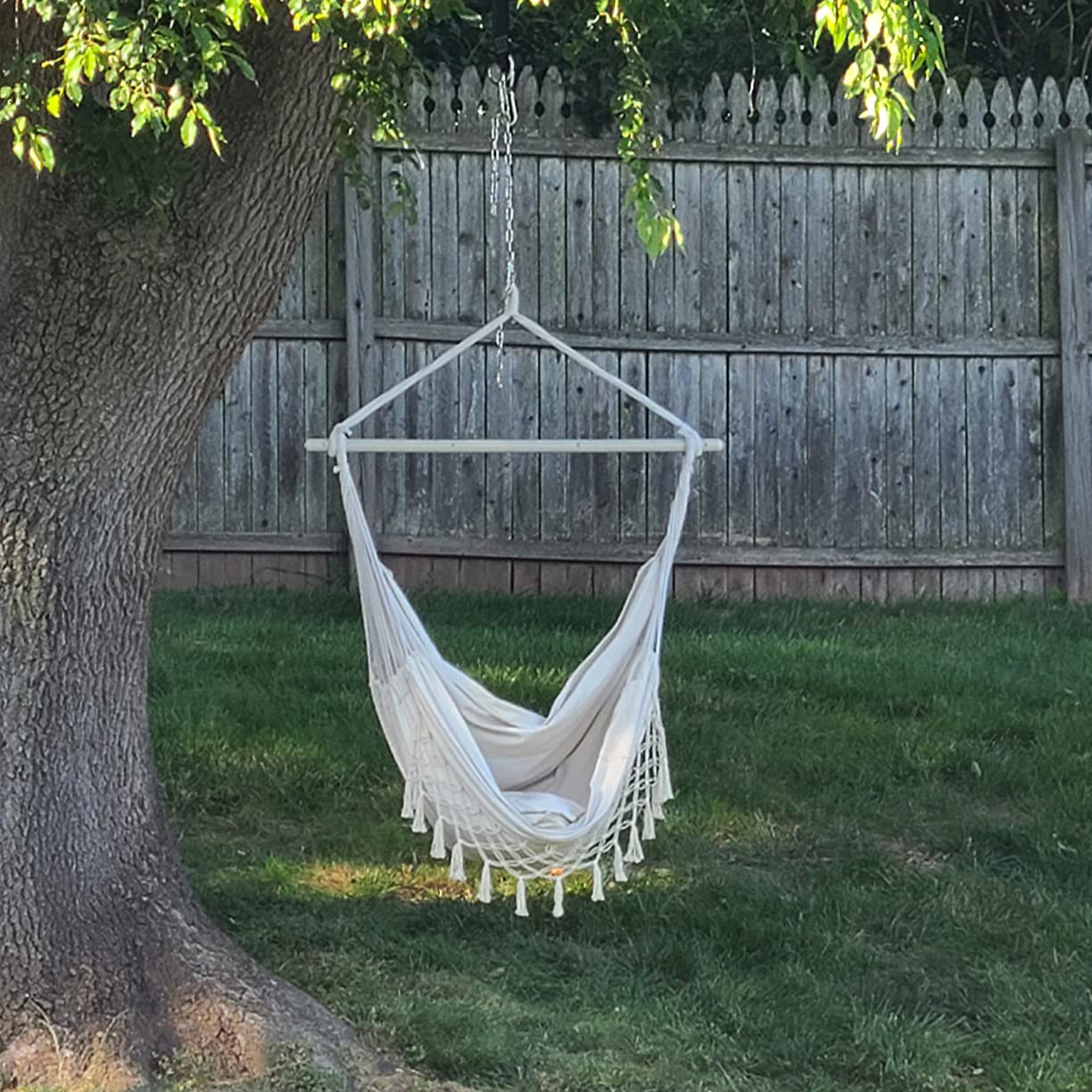 Uplion Large Macrame Swing Chair with Tassel Hanging Swing Chair Cotton Hammock Chair