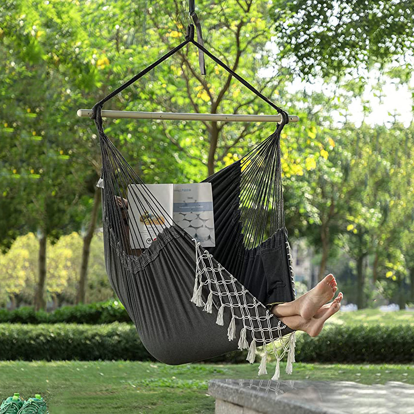 Uplion Large Macrame Swing Chair with Tassel Hanging Swing Chair Cotton Hammock Chair