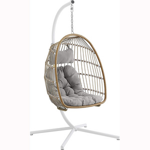 Uplion Outdoor Foldable Patio Swing Hanging Chair with Stand  Rattan Hanging Egg Swing Chair