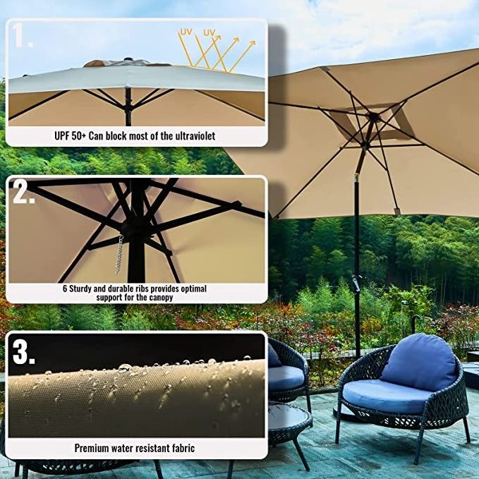 Uplion 6.5 x 10FT Rectangular Patio Umbrella Outdoor Market Table Umbrella with Tilt Garden Parasol