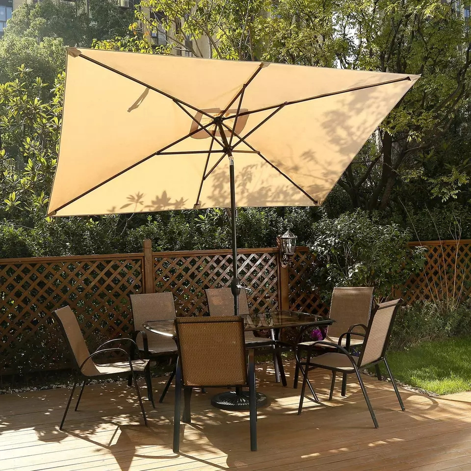 Uplion 6.5 x 10FT Rectangular Patio Umbrella Outdoor Market Table Umbrella with Tilt Garden Parasol