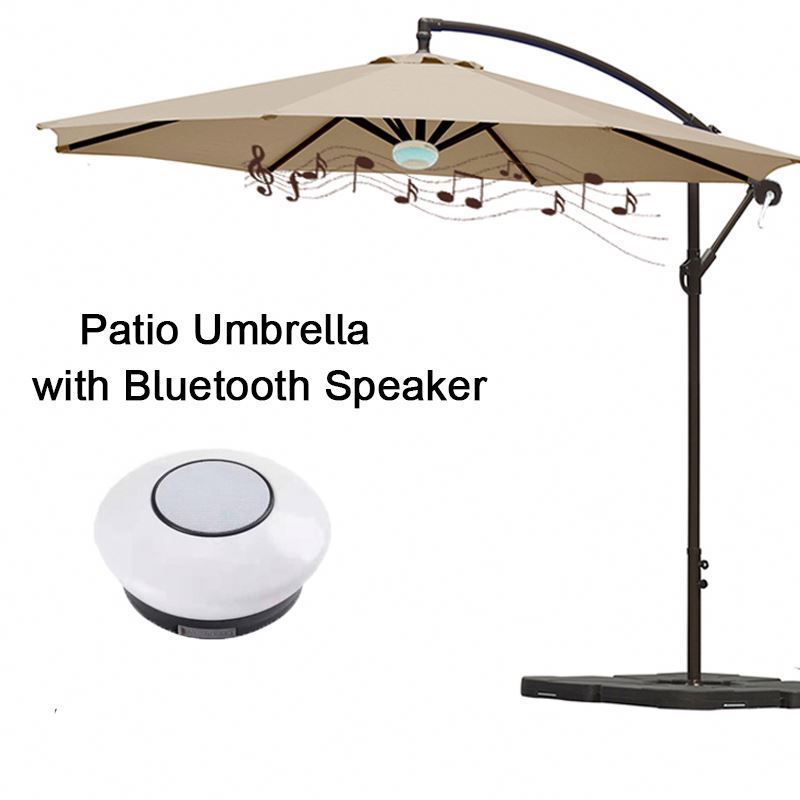 Uplion New Design 10 Feet Garden Parasol Banana Umbrella With Blue tooth Speaker Outdoor Patio Umbrella