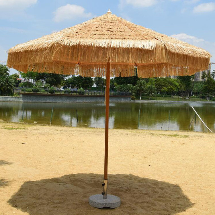 Uplion Beach Outdoor Polyester Cloth Straw PP Material single roof Straw party decoration umbrella