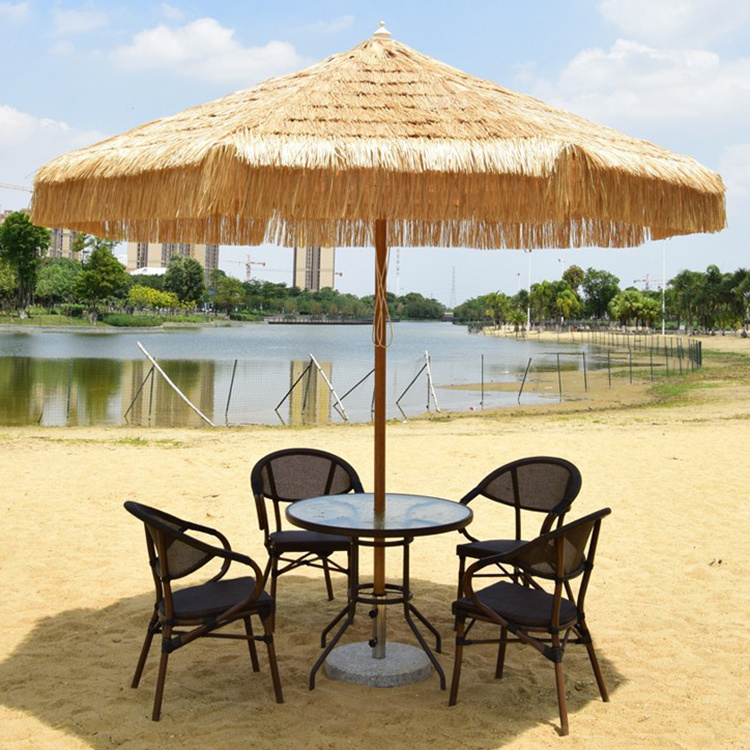 Uplion Beach Outdoor Polyester Cloth Straw PP Material single roof Straw party decoration umbrella