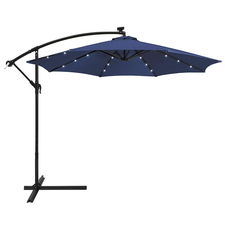 Uplion Patio Side Parasol with LED 3.5m*6k Foldable Garden Umbrella Outdoor Market Umbrella with solar light LED strap