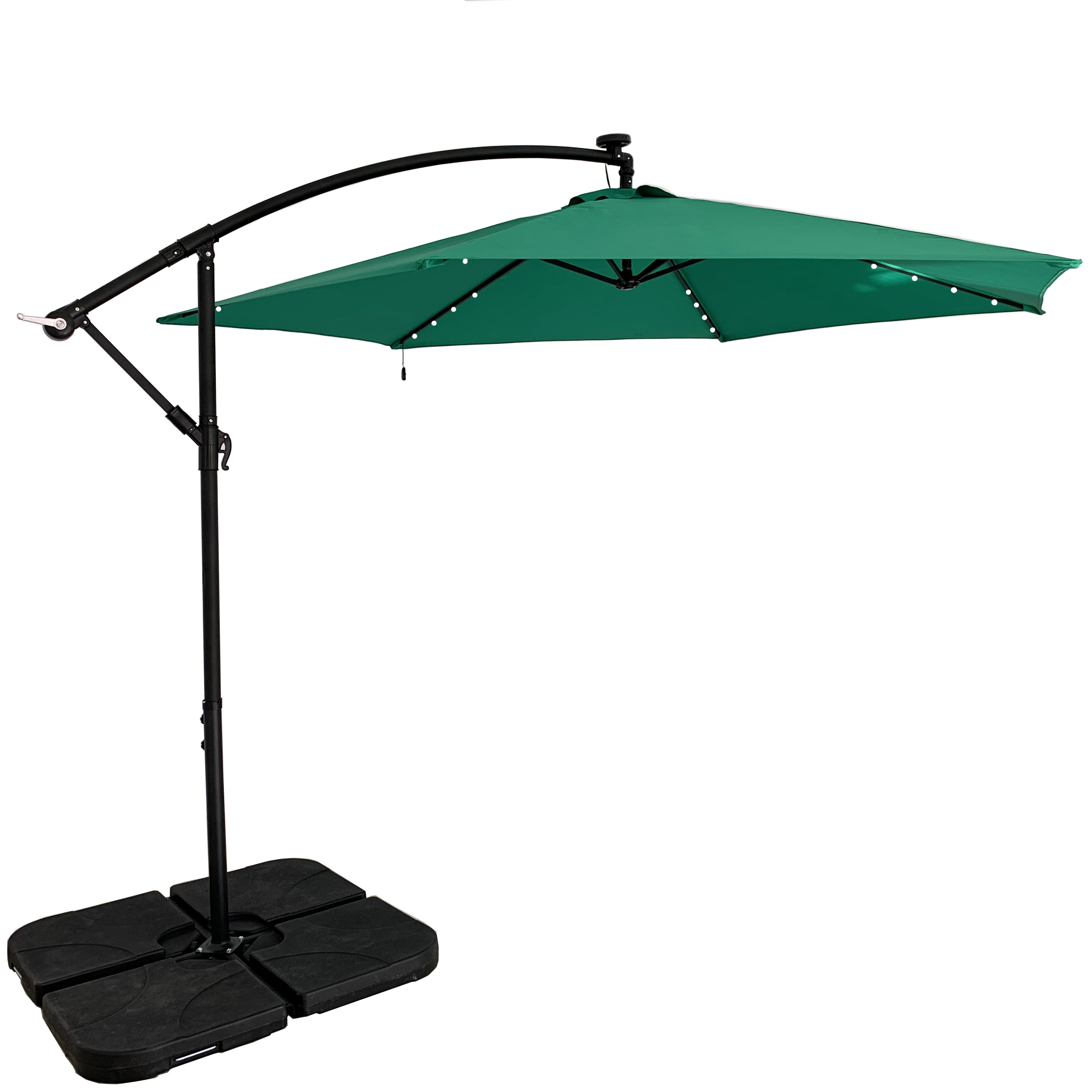 Uplion Patio Side Parasol with LED 3.5m*6k Foldable Garden Umbrella Outdoor Market Umbrella with solar light LED strap