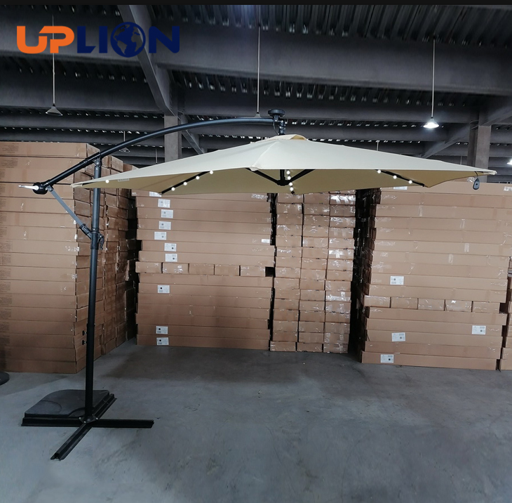 Uplion Patio Side Parasol with LED 3.5m*6k Foldable Garden Umbrella Outdoor Market Umbrella with solar light LED strap