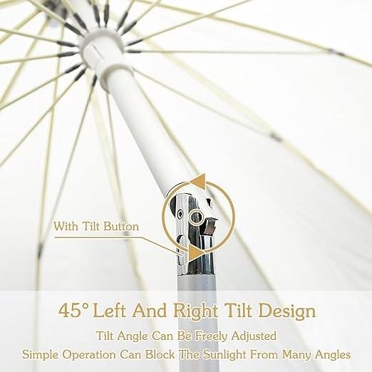 Uplion Patio Umbrella 2.5M with 16 Fiberglass Ribs parasol Modern Alu Pole - Windproof Outdoor Furniture Shanghai Umbrella