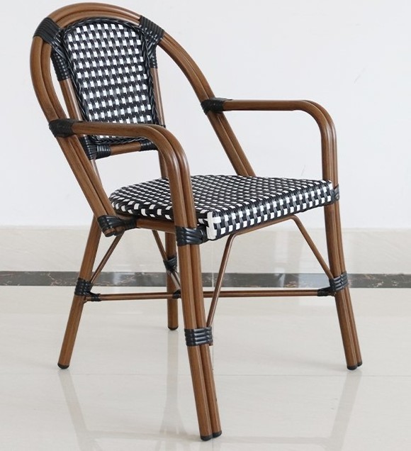 Uplion  New French style restaurant cafe furniture garden used stackable woven aluminium dining french bistro chair