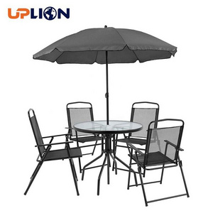 Uplion 6 Piece Black Patio Garden Set With Umbrella Table And Set Of 4 Folding Chairs