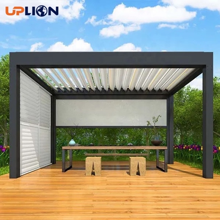 Uplion Outdoor aluminum frame pergola automatic retractable louver garden pavilion gazebo, quality rainproof hexagonal pergola