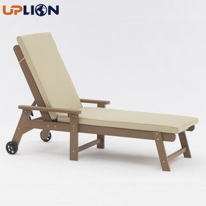 Uplion Swimming Pool Chair Lounge  Outdoor  Plastic Wood Sun Lounger Garden Chaise Lounge with Cushion