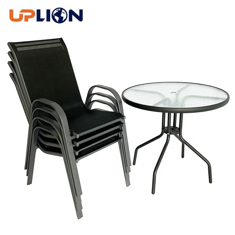 Uplion Patio Metal Dining Stacking Garden Chair With Arm Comfort Flex Material Popular Black Outdoor Metal Stacking Chair