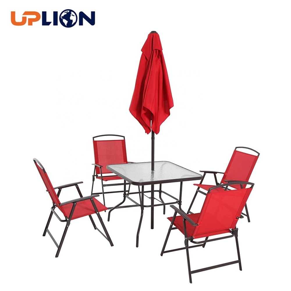 Uplion Garden Furniture 6-Piece Folding Dining Set Patio Table Chair Umbrella Furniture Set