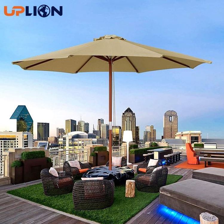 Uplion 9ft Outdoor Wooden Umbrella Market Garden Sunshade Cafe Umbrella Wooden Patio Umbrellas