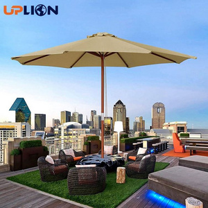 Uplion 9ft Outdoor Wooden Umbrella Market Garden Sunshade Cafe Umbrella Wooden Patio Umbrellas