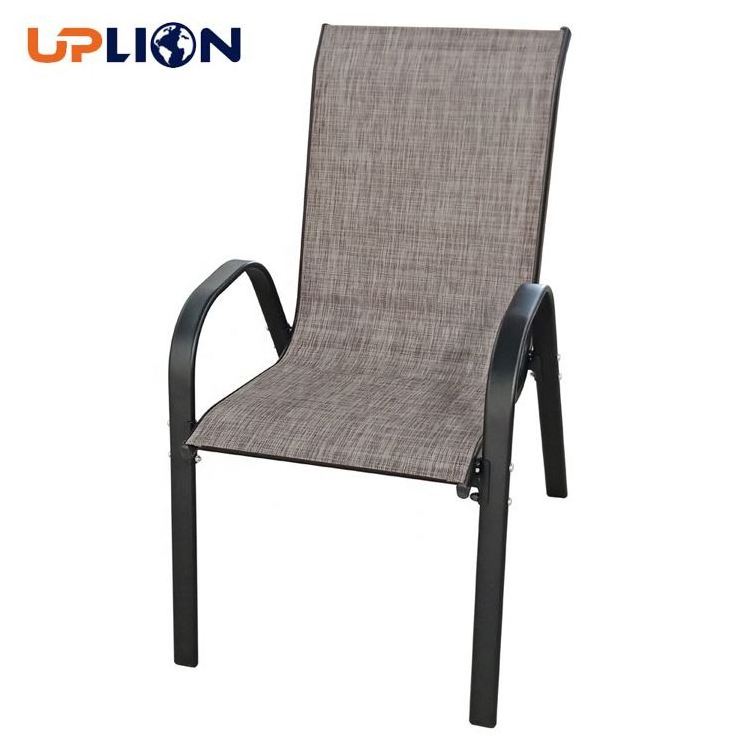 Uplion Grey Knock Down Patio Pro Garden Chairs Metal Outdoor Sling Reclining Chair