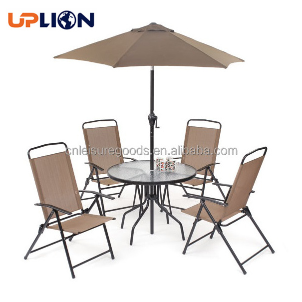 Uplion 6pcs Outdoor Sling Chair and Table Set with umbrella patio set Garden furniture set