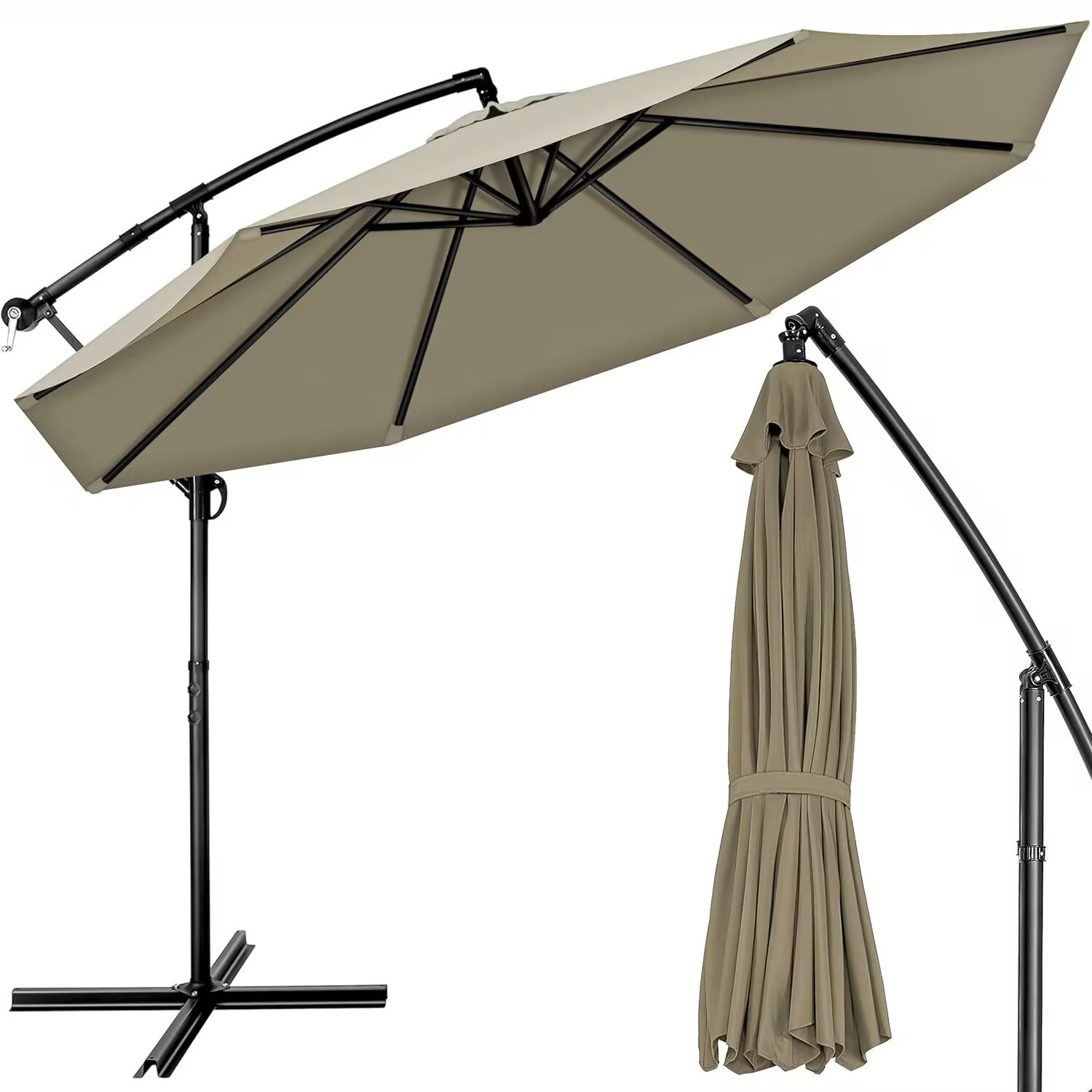 Uplion Parasol with crank Cantilever Parasol with Cross Base Garden Umbrella UV Protection Waterproof Patio Umbrella