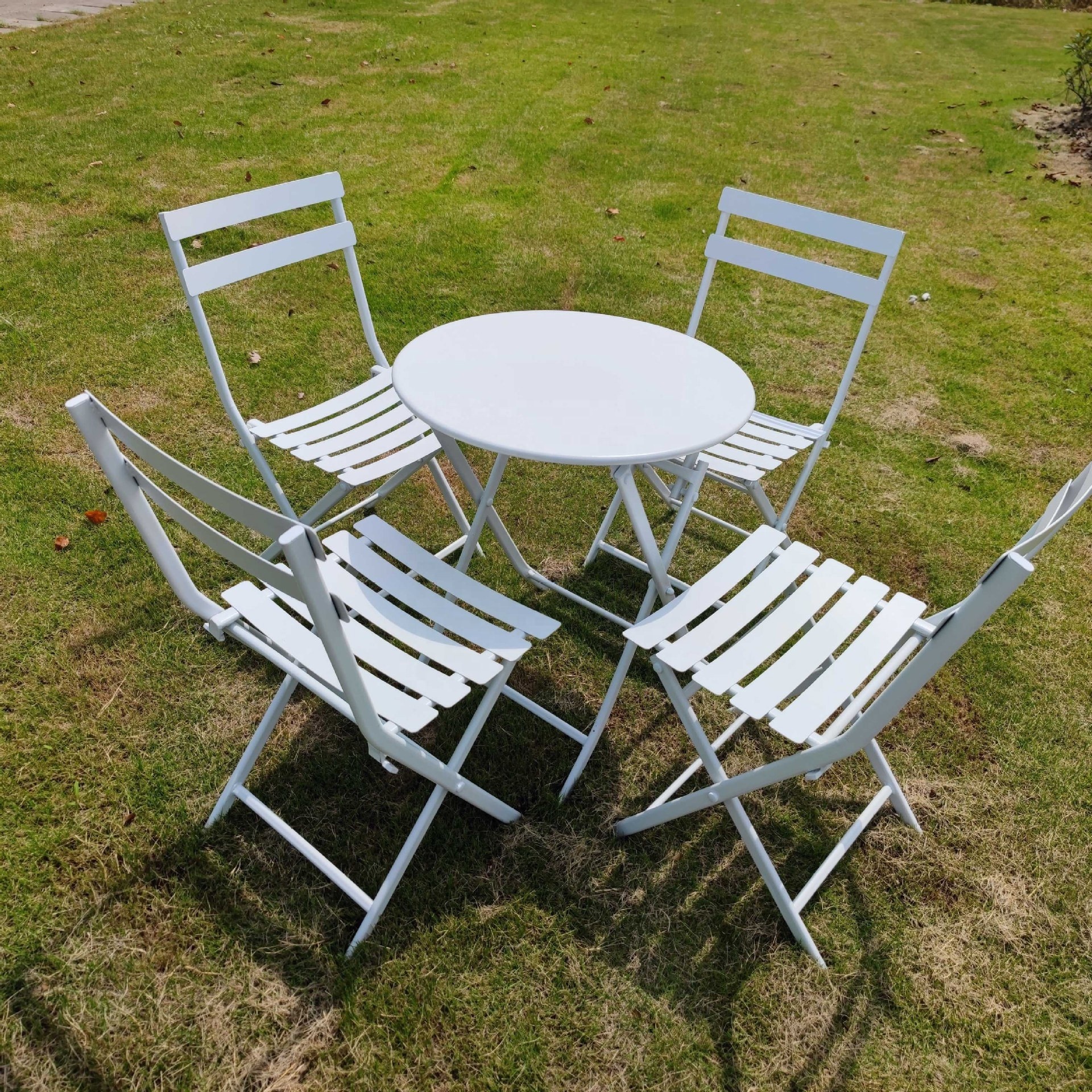 Uplion courtyard garden line outside patio french bistro table balcony set premium steel foldable outdoor furniture set