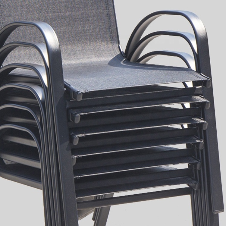 Uplion Patio Metal Dining Stacking Garden Chair With Arm Comfort Flex Material Popular Black Outdoor Metal Stacking Chair