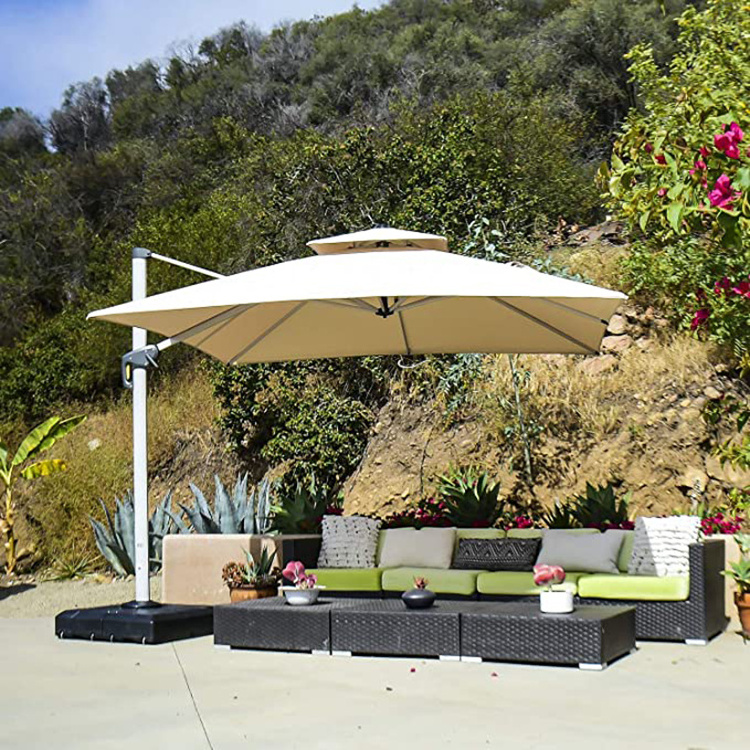 Uplion Outdoor Luxury Double Top Square Patio Roma Offset Cantilever Roma Market Garden Umbrella