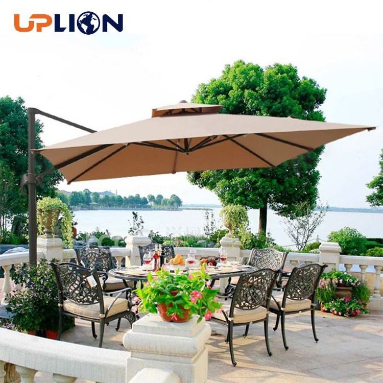 Uplion Outdoor Luxury Double Top Square Patio Roma Offset Cantilever Roma Market Garden Umbrella