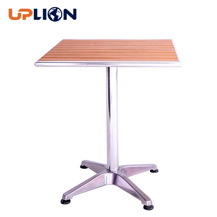 Uplion Hot Sale Square Restaurant Bistro Bar Coffee Shop Plastic Wood Slats Table Top Metal Frame Dining Table