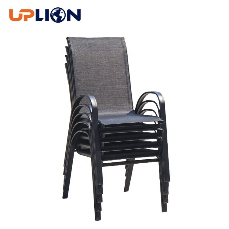 Uplion Patio Metal Dining Stacking Garden Chair With Arm Comfort Flex Material Popular Black Outdoor Metal Stacking Chair