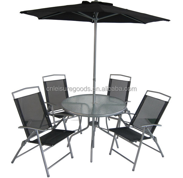 Uplion 6pcs Outdoor Sling Chair and Table Set with umbrella patio set Garden furniture set