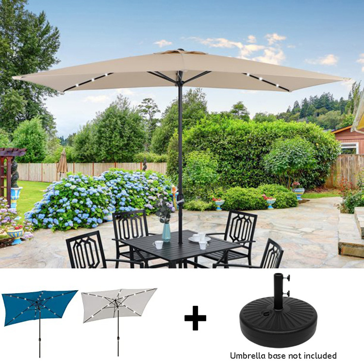 Square 3m Parasol with Led Solar Canopy Sun Shade Patio Umbrella Light