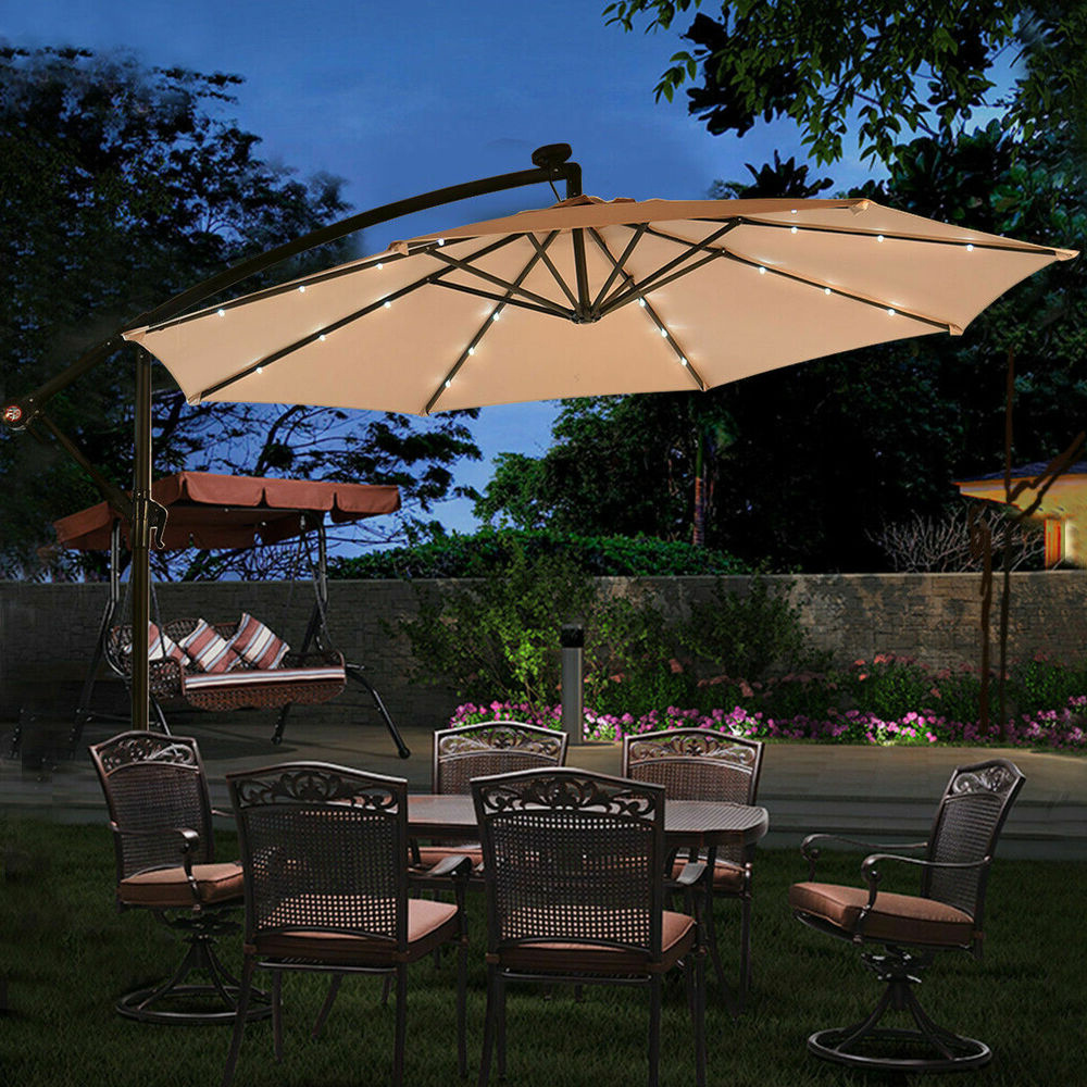 Uplion Garden Sunshade Cantilever Led Umbrella Outdoor Solar LED Light Parasol Patio Umbrellas