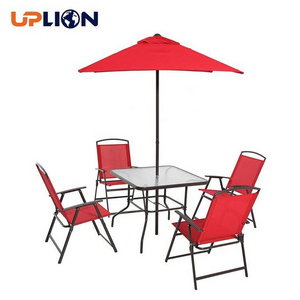 Uplion Garden Furniture 6-Piece Folding Dining Set Patio Table Chair Umbrella Furniture Set