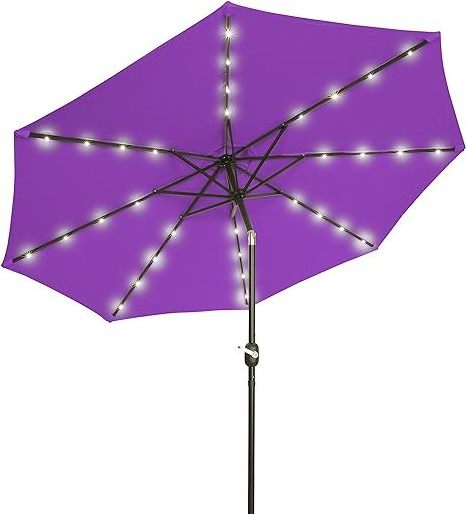 Uplion Solar LED Patio Umbrella Garden Patio Parasol LED Lighted Outdoor Table Market Umbrella with Push Button Tilt