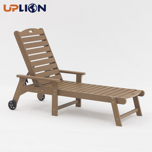 Uplion Outdoor Beach Lounge Chair Plastic Wooden Sun Lounger Patio Pool Chaise Lounge