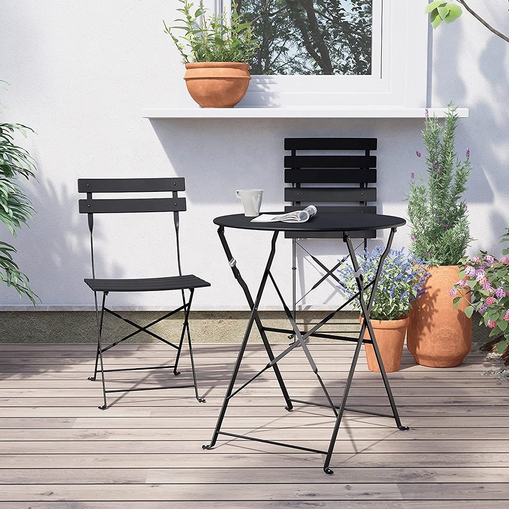 Uplion courtyard garden line outside patio french bistro table balcony set premium steel foldable outdoor furniture set