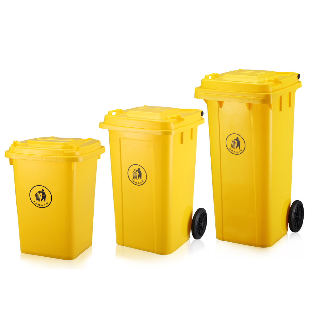 Urban public park wheelie bin trash rubbish garbage bin with wheel lid