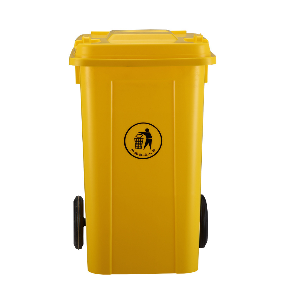 Urban public park wheelie bin trash rubbish garbage bin with wheel lid