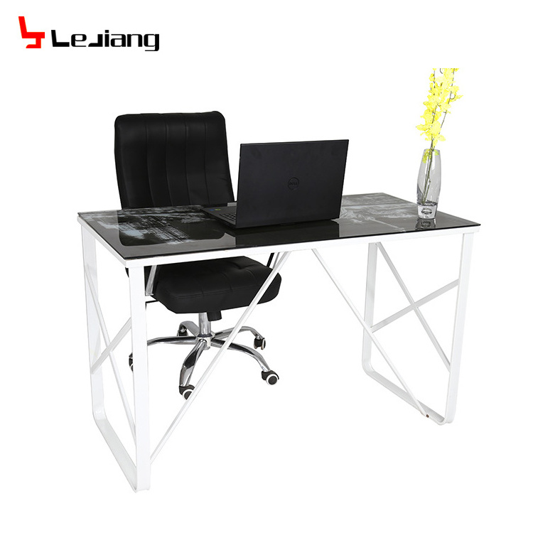 China manufacturer aldi luxury console table glass top metal leg computer desk