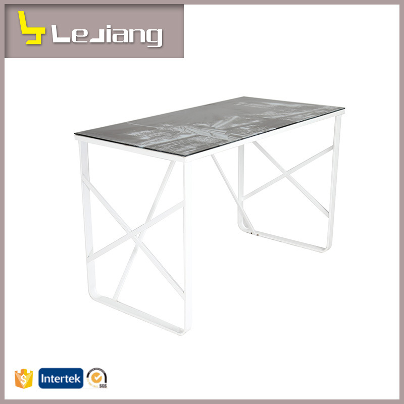 China manufacturer aldi luxury console table glass top metal leg computer desk