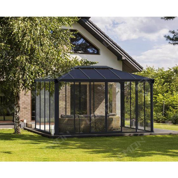 Gazebo aluminum frame retractable awning roof sliding tempered insulated glass greenhouse sunroom houses