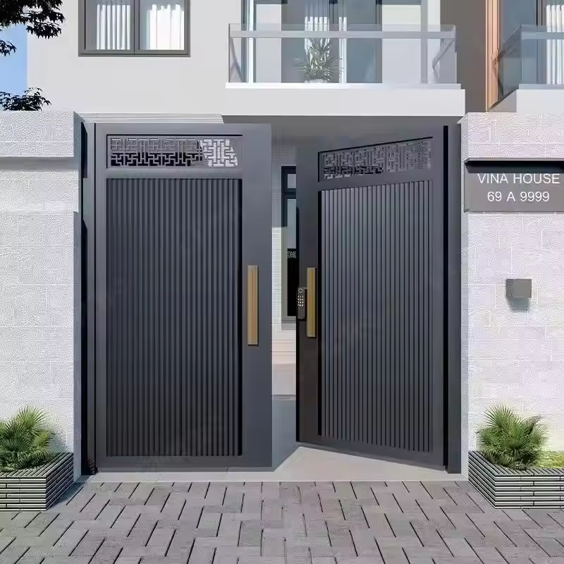 Automatic Double panels swing style Iron driveway gates latest main gate designs decorative aluminum gates