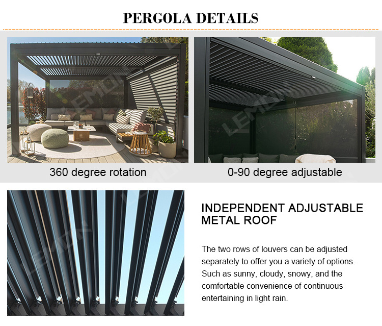 Customized outdoor smart electric sunshades solar pergola dossel & gazebo & pergola