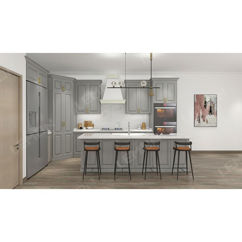 Lemon American Standards RTA Light Grey PVC Shaker Kitchen Cabinet With Island Kitchen Pantry Cupboards