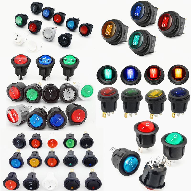 Waterproof Round Switch 15MM / 20MM / 22MM With LED lighting Kcd1 / 12Volts / 24Volts / 220Volts /3/4 Pin Rocker 2 Way Position