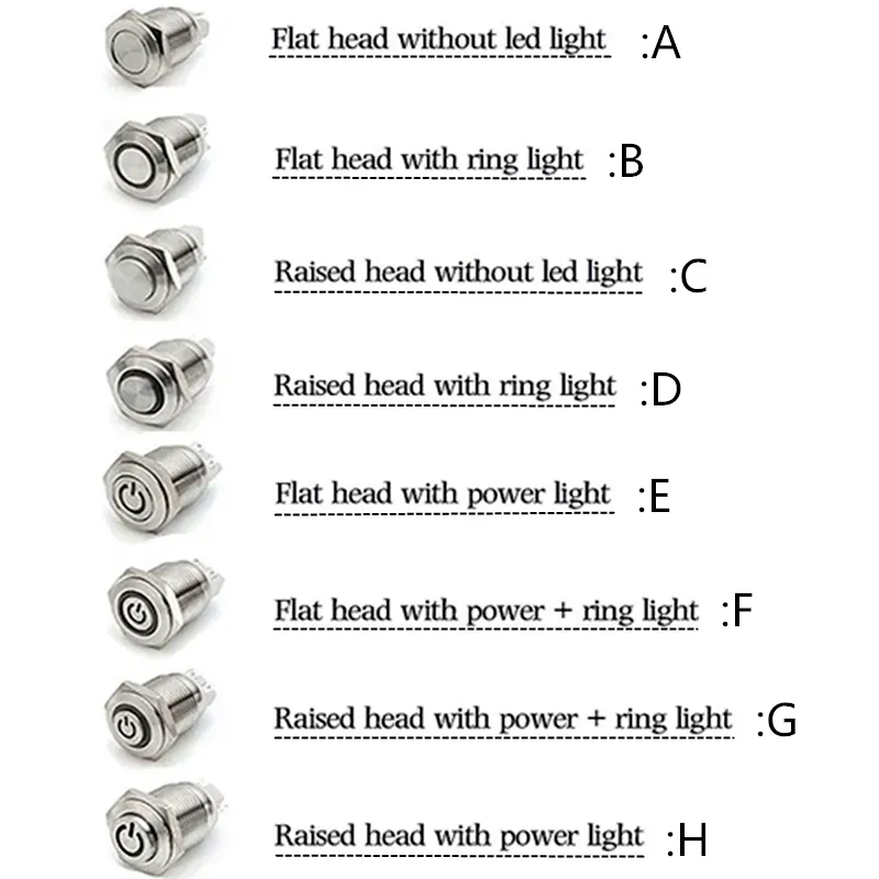 CHINA Switch 8Mm/10Mm/12Mm/16Mm/19Mm/22Mm/25Mm/28Mm/30Mm ON OFF Button Metal PushButton With Connector Led Push Button Light