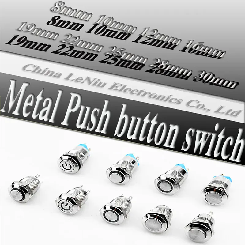 CHINA Switch 8Mm/10Mm/12Mm/16Mm/19Mm/22Mm/25Mm/28Mm/30Mm ON OFF Button Metal PushButton With Connector Led Push Button Light